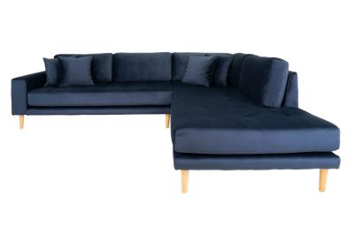 Lido Dark Blue Velvet Fabric Right Hand Facing Corner Sofa Open End With Natural Legs