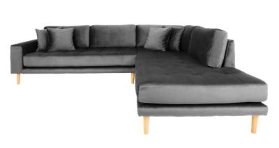 Lido Dark Grey Fabric Right Hand Facing Corner Sofa Open End With Natural Legs