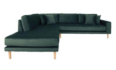 Lido Green Fabric Left Hand Facing Corner Sofa Open End With Natural Legs