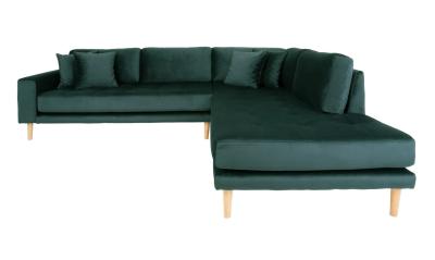 Lido Green Fabric Right Hand Facing Corner Sofa Open End With Natural Legs