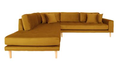 Lido Mustard Yellow Fabric Left Hand Facing Corner Sofa Open End With Natural Legs