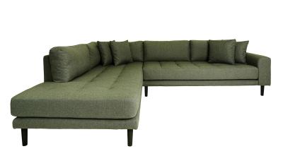 Lido Olive Green Fabric Left Hand Facing Corner Sofa Open End With Black Legs