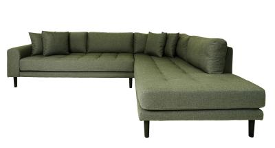 Lido Olive Green Fabric Right Hand Facing Corner Sofa Open End With Black Legs