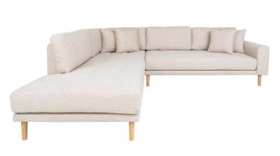 Lido Sand Fabric Left Hand Facing Corner Sofa Open End With Natural Legs