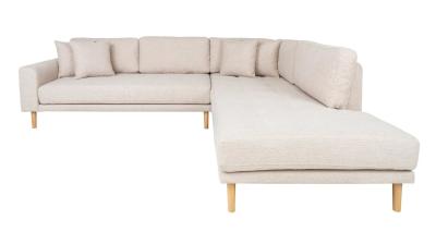 Lido Sand Fabric Right Hand Facing Corner Sofa Open End With Natural Legs