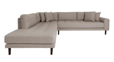 Lido Stone Fabric Left Hand Facing Corner Sofa Open End With Black Legs