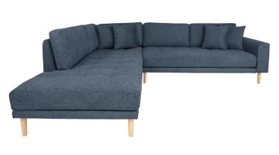 Lido Dark Blue Fabric Left Hand Facing Corner Sofa Open End With Natural Legs