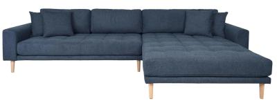 Datto Dark Blue Fabric Right Hand Facing Lounge Sofa With Natural Legs