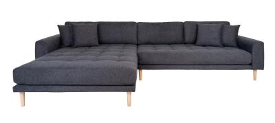 Datto Dark Grey Fabric Left Hand Facing Lounge Sofa With Natural Legs