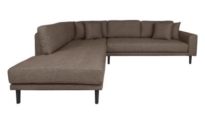 Lido Brown Fabric Left Hand Facing Corner Sofa Open End With Black Legs