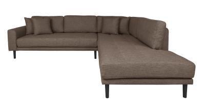 Lido Brown Fabric Right Hand Facing Corner Sofa Open End With Black Legs