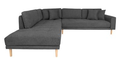 Lido Dark Grey Fabric Left Hand Facing Corner Sofa Open End With Natural Legs