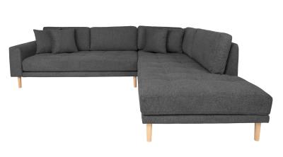 Lido Dark Grey Fabric Right Hand Facing Corner Sofa Open End With Natural Legs