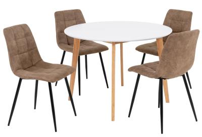 Vojens White And Brown Round Dining Set With 4 Middelfart Chairs