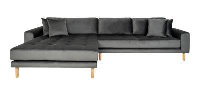 Datto Dark Grey Velvet Sofa Left Hand Facing Lounge Sofa With Natural Legs