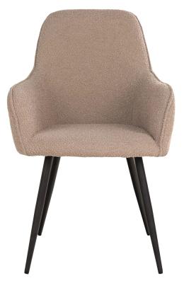 Set Of 2 Harbo Beige Boulce Fabric Dining Chair With Black Legs