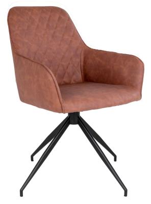 Set Of 2 Harbo Brown Leather Swivel Dining Chair With Black Legs