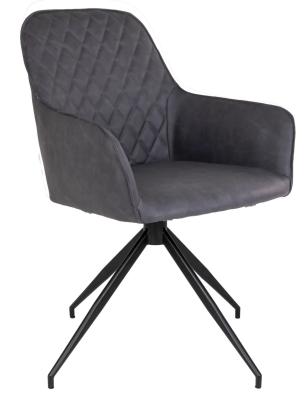 Set Of 2 Harbo Dark Grey Leather Swivel Dining Chair With Black Legs