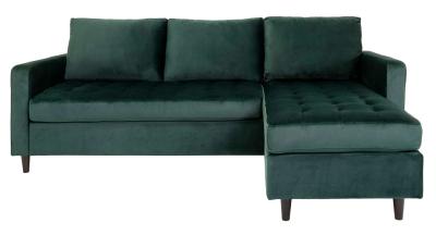 Firenze Green Velvet Fabric Right Hand Facing Lounge Sofa With Black Legs