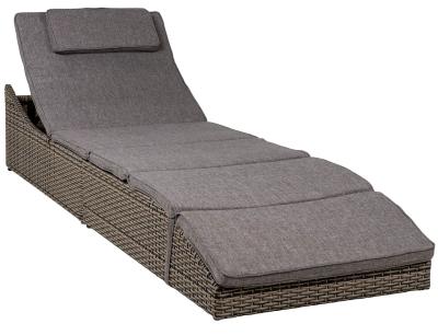 Split Kubu Grey Fabric And Rattan Sun Lounger