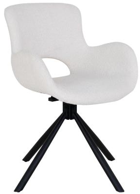 Set Of 2 Amorim White Fabric Swivel Boucle Dining Chair With Black Legs