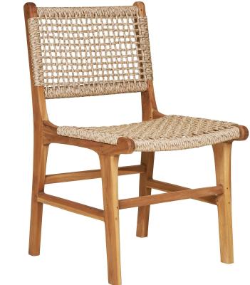 Set Of 2 Derby Polyrattan Natural Teak Wood Dining Chair