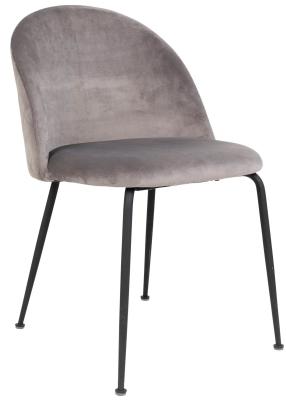 Set Of 2 Yardville Grey Velvet Fabric Dining Chair With Black Legs