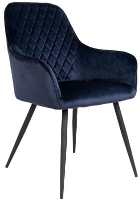 Set Of 2 Harbo Blue Velvet Fabric Dining Chair With Black Legs