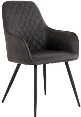 Set Of 2 Harbo Dark Grey Velvet Fabric Dining Chair With Black Legs