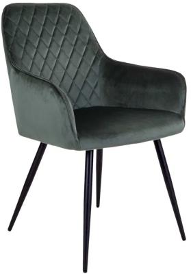 Set Of 2 Harbo Green Velvet Fabric Dining Chair With Black Legs