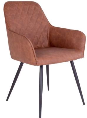 Image of Set of 2 Harbo Vintage Brown Faux Leather Dining Chair with Black Legs