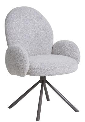 Set Of 2 Lana Sand Boucle Fabric Swivel Dining Chair