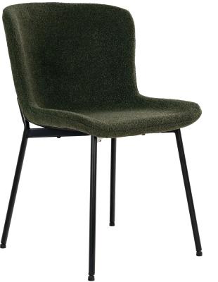 Set Of 2 Hymera Dark Green Boucle Fabric Dining Chair With Black Legs