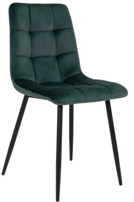 Set Of 2 Timmonsville Dark Green Velvet Fabric Dining Chair With Black Metal Legs