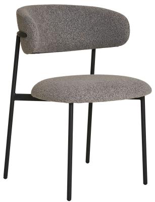 Set Of 2 Mira Light Grey Boucle Fabric Dining Chair With Black Legs