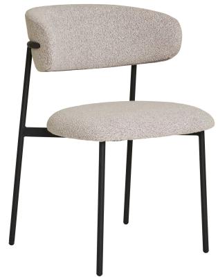 Set Of 2 Mira Sand Grey Boucle Fabric Dining Chair With Black Legs