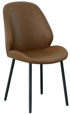 Set Of 2 Monte Carlo Vintage Brown Faux Leather Dining Chair With Black Legs