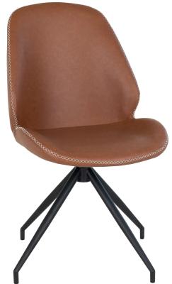 Set Of 2 Monte Carlo Vintage Brown Faux Leather Swivel Dining Chair With Black Legs