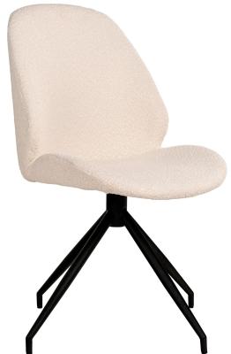 Set Of 2 Monte Carlo White Boucle Fabric Swivel Dining Chair With Black Legs