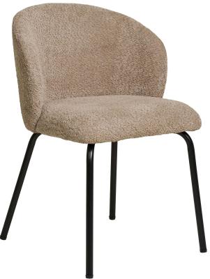 Set Of 2 Safira Beige Boucle Dining Chair With Black Legs