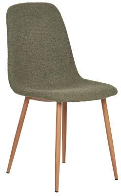 Set Of 2 Saronville Dark Green Boucle Fabric Dining Chair With Brown Legs