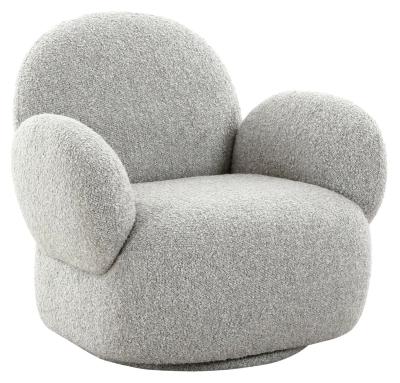 Messina Light Grey Boucle Fabric Swivel Lounge Chair