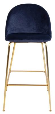 Set Of 2 Lausanne Blue Velvet Fabric Barstool With Gold Legs