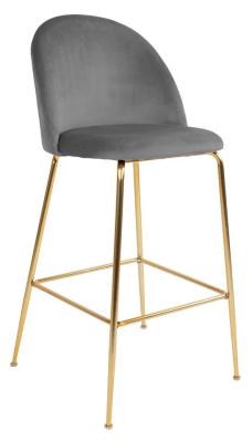 Set Of 2 Lausanne Grey Velvet Fabric Barstool With Gold Legs