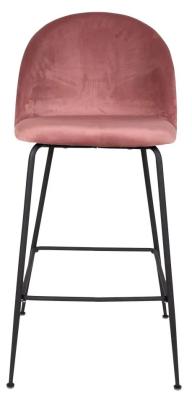 Set Of 2 Lausanne Pink Velvet Fabric Barstool With Black Legs