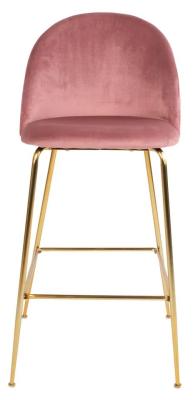 Set Of 2 Lausanne Pink Velvet Fabric Barstool With Gold Legs