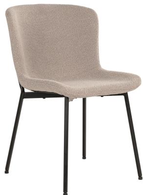 Set Of 2 Hymera Beige Boucle Fabric Dining Chair With Black Legs