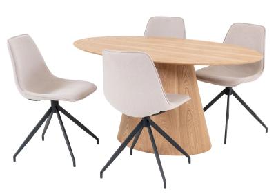 Bolton Natural Oval Dining Set With 4 Monaco Sand Swivel Chairs