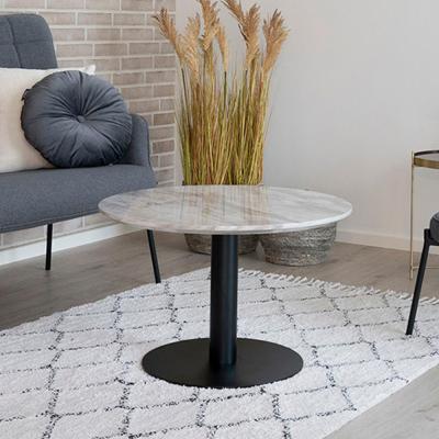 Bolzano White Marble Effect Round Coffee Table With Black Base