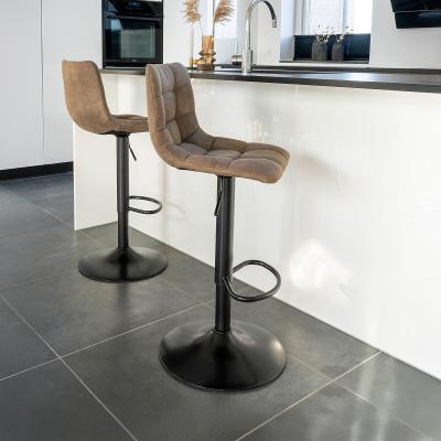 2 X Middelfart Brown Fabric Adjustable Barstool With Back